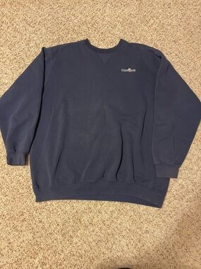 VintageCarhartt Navy Blue Men's Crewneck Sweatshirt with Embroidered Logo